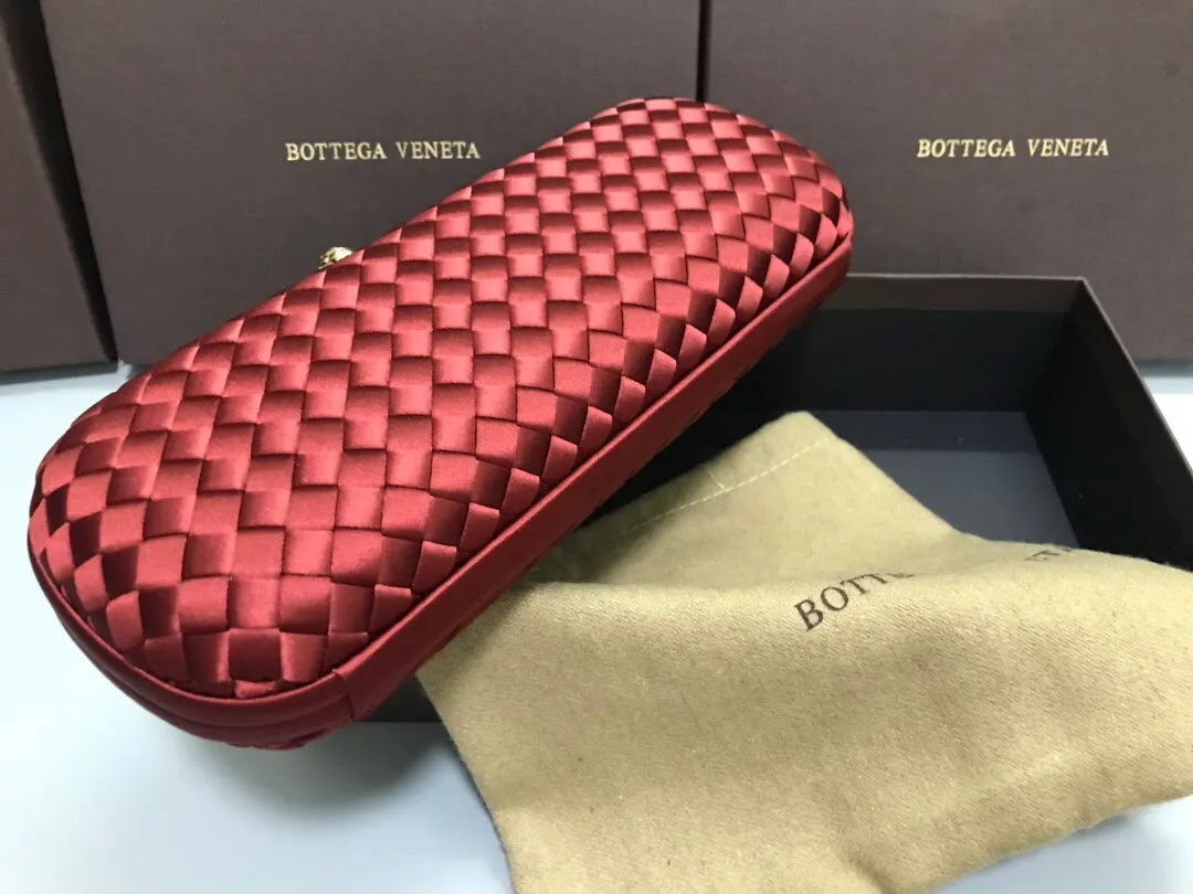 Style No. 8651, upgraded version of full silk evening bag inside and outside~~~INTRECCIATO woven IMPERO STRETCH KNOT clutch bag, hand-woven silk, smooth satin piping, Intrecciato engraved metal buckle, silk satin lining. Large size: 25cm*10cm*5cm